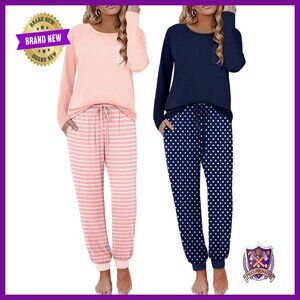 Long Sleeve Pajama Set Jogger Pants Cozy Lounge Wear S-XXL